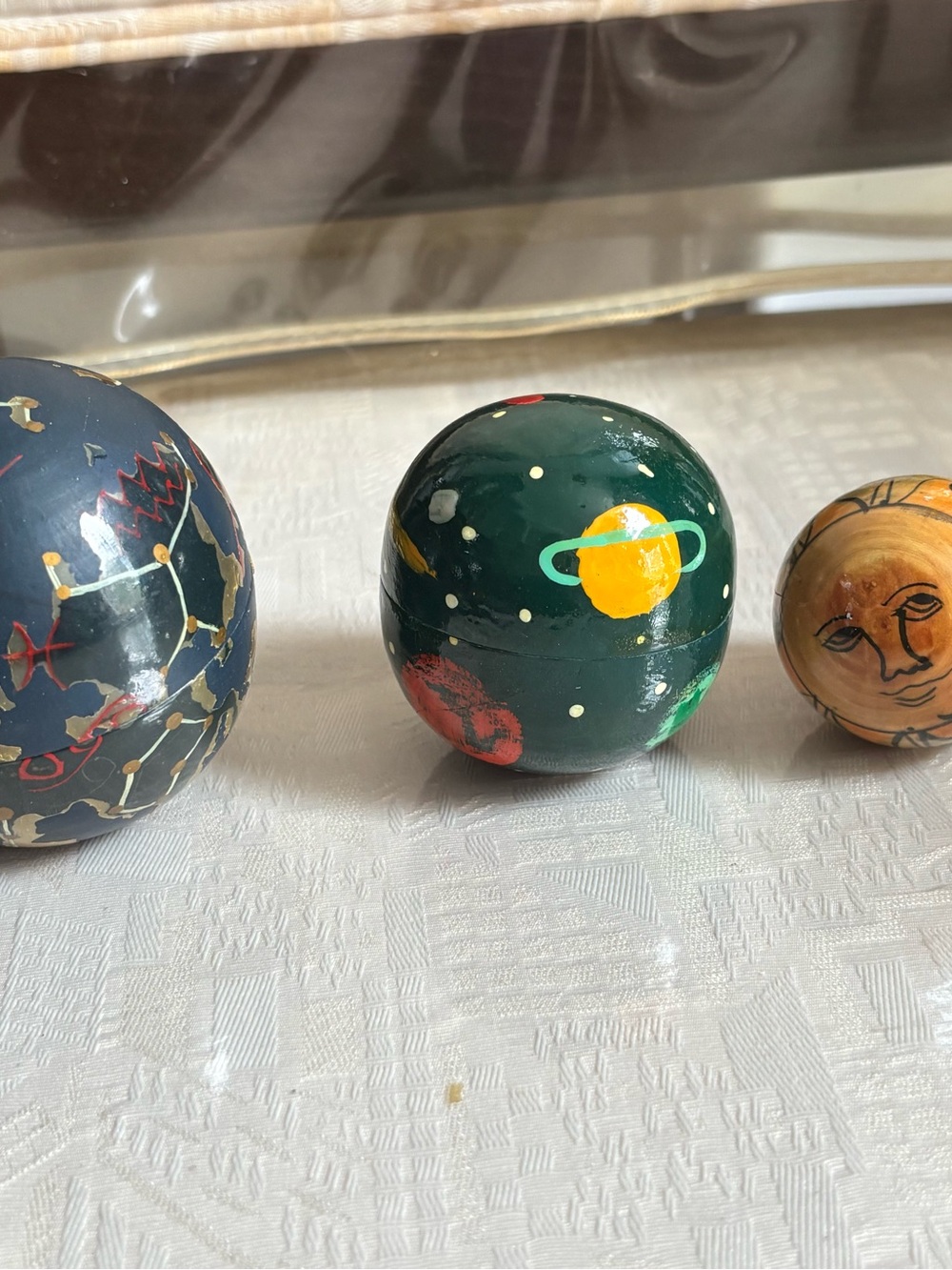 4 Rare Wooden Astrological Planetary Solar System Nesting Spheres Sun Moon Stars - Picture 2 of 10